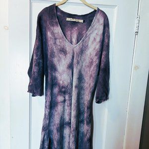 Cynthia Ashby Linen 3/4 sleeve V neck dress Large